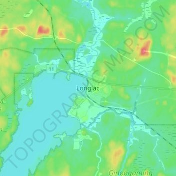 Mapa topográfico Longlac, altitud, relieve