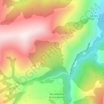 Mapa topográfico Garabandal, altitud, relieve