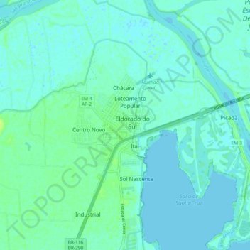 Mapa topográfico Eldorado do Sul, altitud, relieve