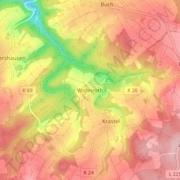 Mapa topográfico Wohnroth, altitud, relieve