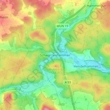 Mapa topográfico Schwarzenhammer, altitud, relieve