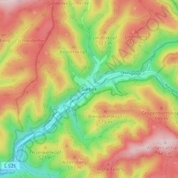 Mapa topográfico Sieber, altitud, relieve