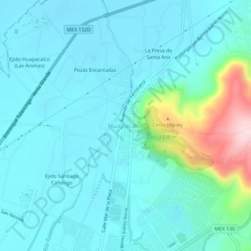 Mapa topográfico Huapacalco, altitud, relieve
