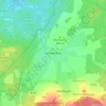 Mapa topográfico Schmorkau, altitud, relieve