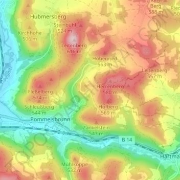 Mapa topográfico Appelsberg, altitud, relieve