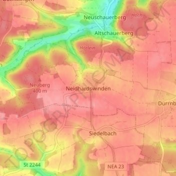 Mapa topográfico Neidhardswinden, altitud, relieve
