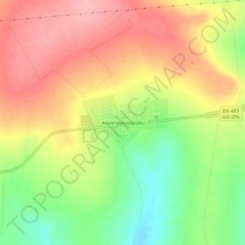 Mapa topográfico Almerindonópolis, altitud, relieve
