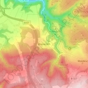 Mapa topográfico Mariaroth, altitud, relieve