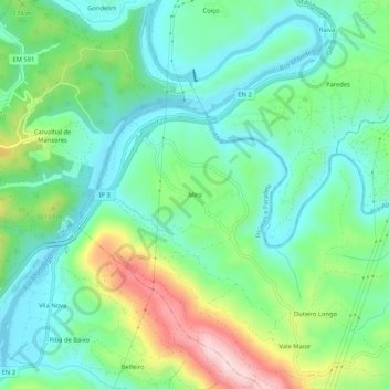 Mapa topográfico Miro, altitud, relieve