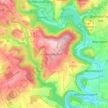 Mapa topográfico Koosbüsch, altitud, relieve