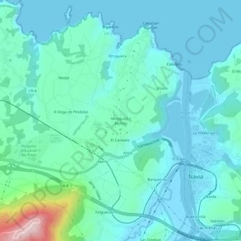 Mapa topográfico Mohías, altitud, relieve