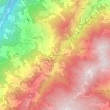 Mapa topográfico Montemolino, altitud, relieve