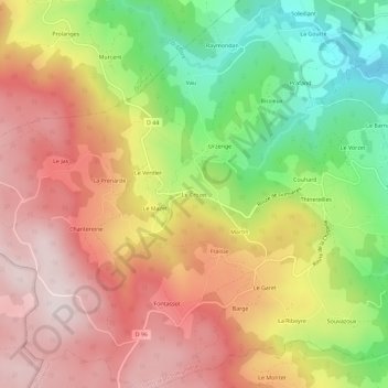 Mapa topográfico Le Crozet, altitud, relieve