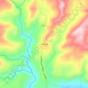 Mapa topográfico Cuscoma, altitud, relieve