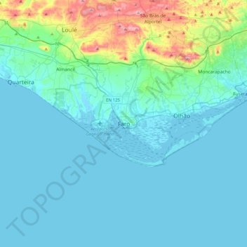 Mapa topográfico Faro, altitud, relieve