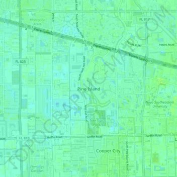 Mapa topográfico Pine Island, altitud, relieve