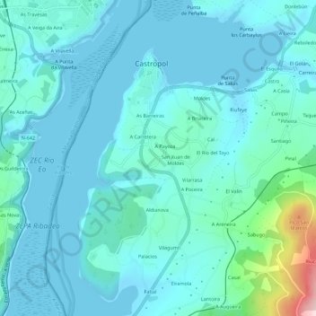 Mapa topográfico El Ferrol, altitud, relieve