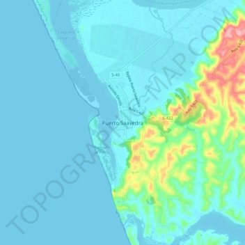 Mapa topográfico Puerto Saavedra, altitud, relieve