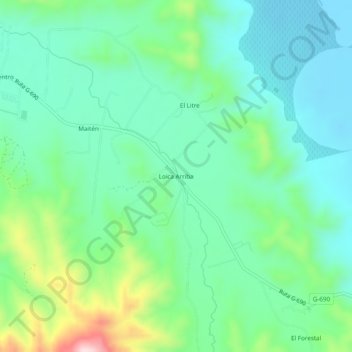 Mapa topográfico Loica Arriba, altitud, relieve