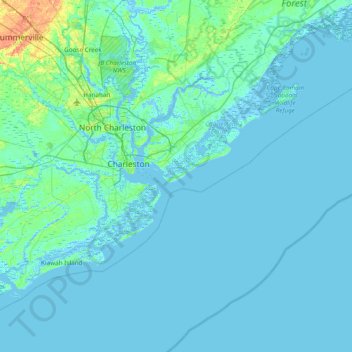 Mapa topográfico Sullivan's Island, altitud, relieve