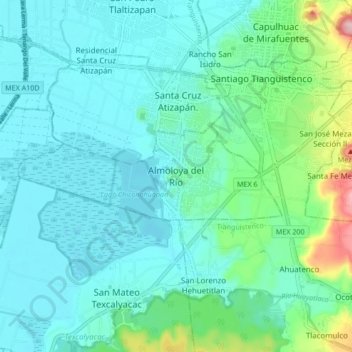 Mapa topográfico Almoloya del Río, altitud, relieve