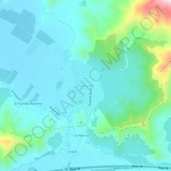 Mapa topográfico Pomaire, altitud, relieve