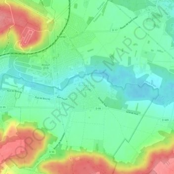 Mapa topográfico Bouray-sur-Juine, altitud, relieve