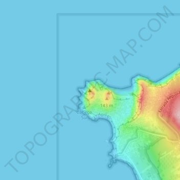 Mapa topográfico Vulcão dos Capelinhos, altitud, relieve
