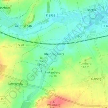 Mapa topográfico Kleinragewitz, altitud, relieve