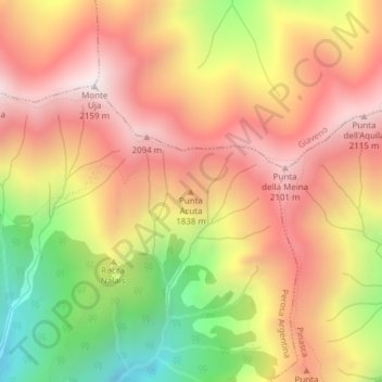 Mapa topográfico Punta Acuta, altitud, relieve