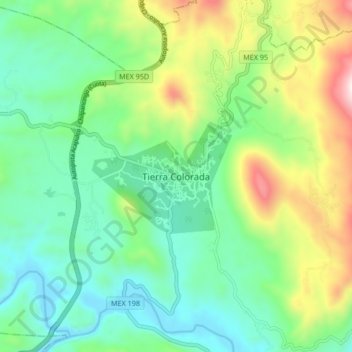 Mapa topográfico Tierra Colorada, altitud, relieve