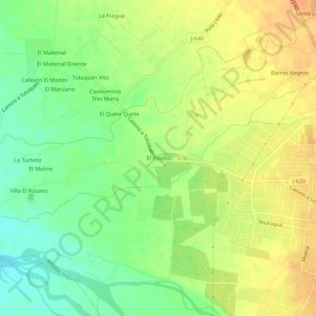 Mapa topográfico El Pasillo, altitud, relieve