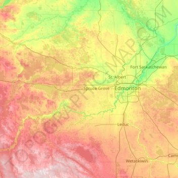 Mapa topográfico Stony Plain (town), altitud, relieve