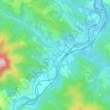 Mapa topográfico Arrancudiaga, altitud, relieve