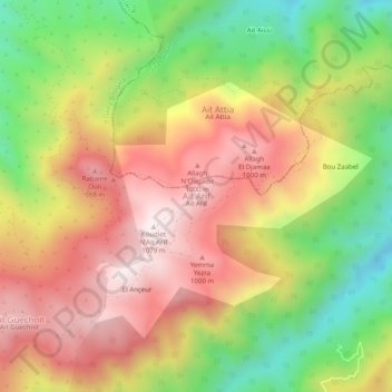 Mapa topográfico Aït Arif, altitud, relieve