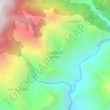 Mapa topográfico Cuchilla del Carmen, altitud, relieve