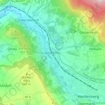 Mapa topográfico Görschnitz, altitud, relieve