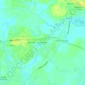 Mapa topográfico Sprucewood, altitud, relieve