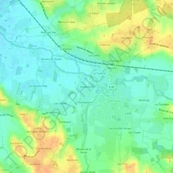 Mapa topográfico Verdemont, altitud, relieve
