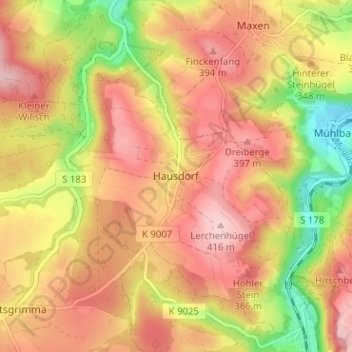 Mapa topográfico Hausdorf, altitud, relieve