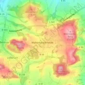 Mapa topográfico Wahmbeckerheide, altitud, relieve