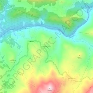 Mapa topográfico Codeçais, altitud, relieve