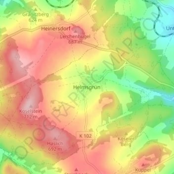 Mapa topográfico Helmsgrün, altitud, relieve