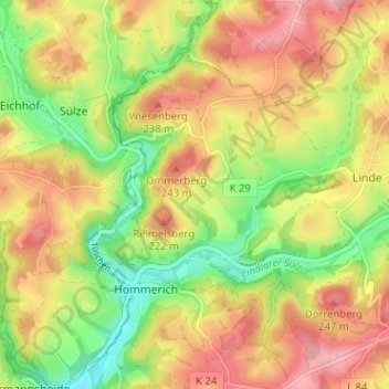 Mapa topográfico Unterschümmerich II, altitud, relieve