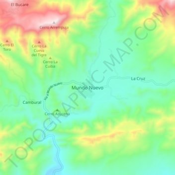 Mapa topográfico Mundo Nuevo, altitud, relieve