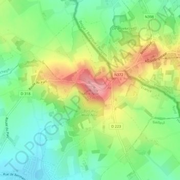 Mapa topográfico Mont Noir, altitud, relieve