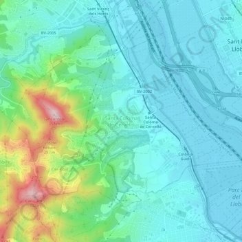 Mapa topográfico Santa Coloma de Cervelló, altitud, relieve