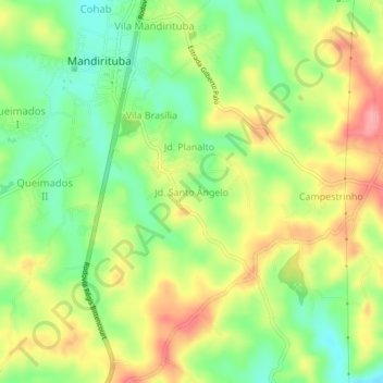 Mapa topográfico Jd. Santo Ângelo, altitud, relieve
