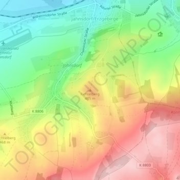 Mapa topográfico Fichtelberg, altitud, relieve