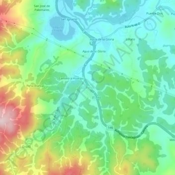 Mapa topográfico El Pino, altitud, relieve